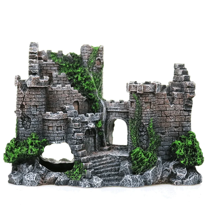 

HONGYI fish tank ancient castle decoration aquarium cave building decoration resin landscaping