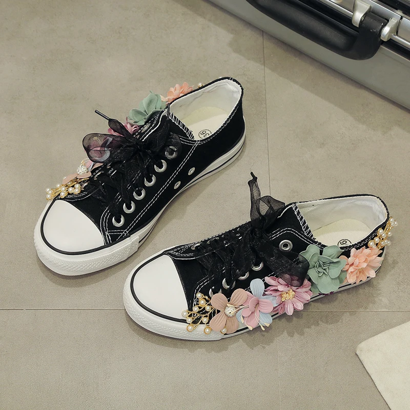 2020 женские холщовые туфли с цветами повседневные на плоской подошве