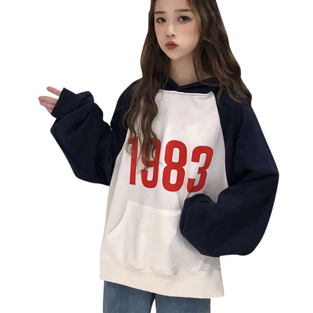 Харадзюку Толстовка для женщин толстовки с цифровой печатью Топы оверсайз цвета
