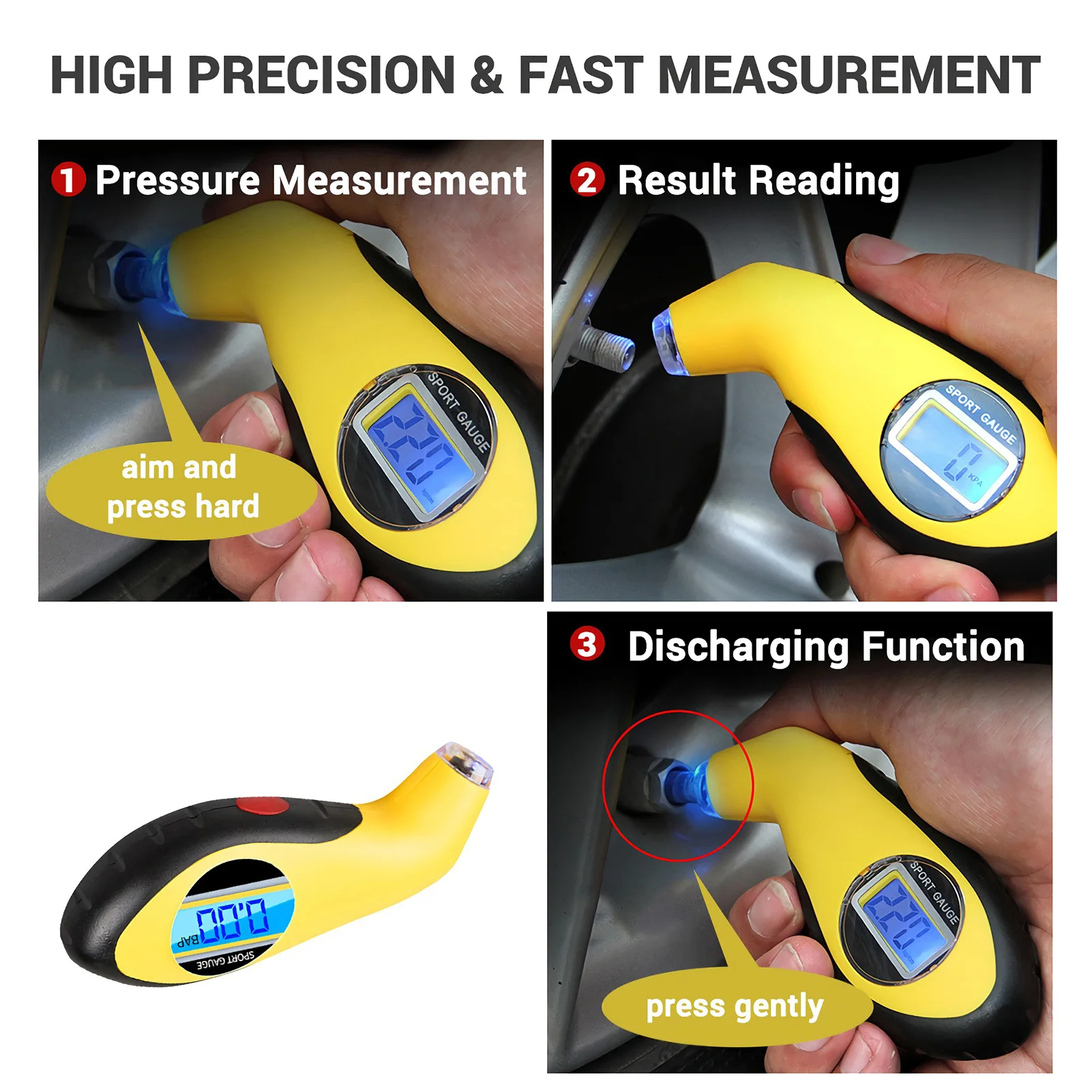 Цифровой манометр для шин 0 ~ 150 PSI 4 единицы переключаемый Высокоточный