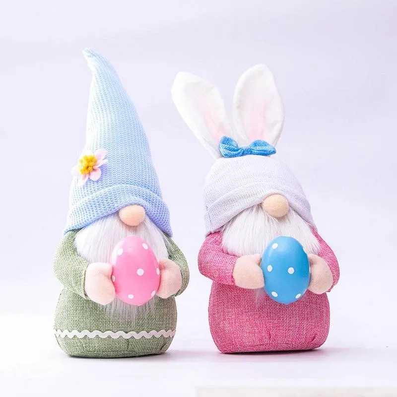 

Easter Doll Ornaments Handmake Plush Gnome Rabbit Collectible Toy Home Holiday Decoration Elf Pink Ears Lattice Bunny Dwarf Toys
