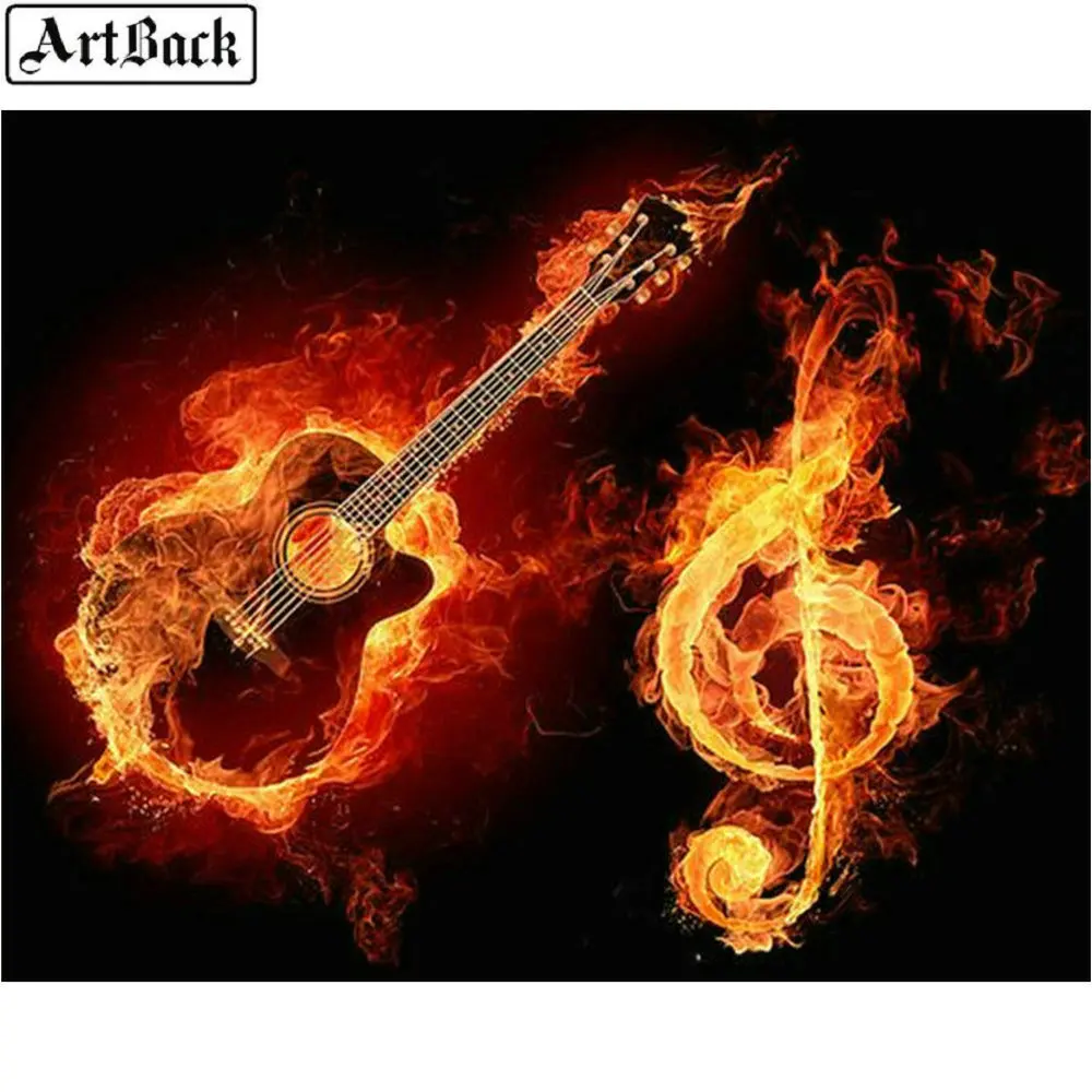 

5d diy diamond painting guitar music symbol full square landscape sticker 3d diamond mosaic home decor