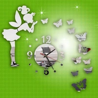 new handmade diy butterfly 3d mirror sticker wall clock home office decoration clock convenient practical and durable fashion