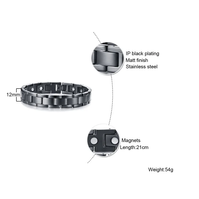 Браслет мужской из нержавеющей стали черный Энергетический со звеньями хороший