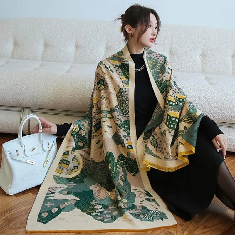 Дизайнерский кашемировый шарф с полевым принтом кашемировая шаль рисунком