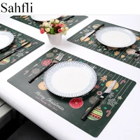 merry christmas pu leather placemats for dinner table heat insulation pads rectangle mats washable coaster kitchen accessories