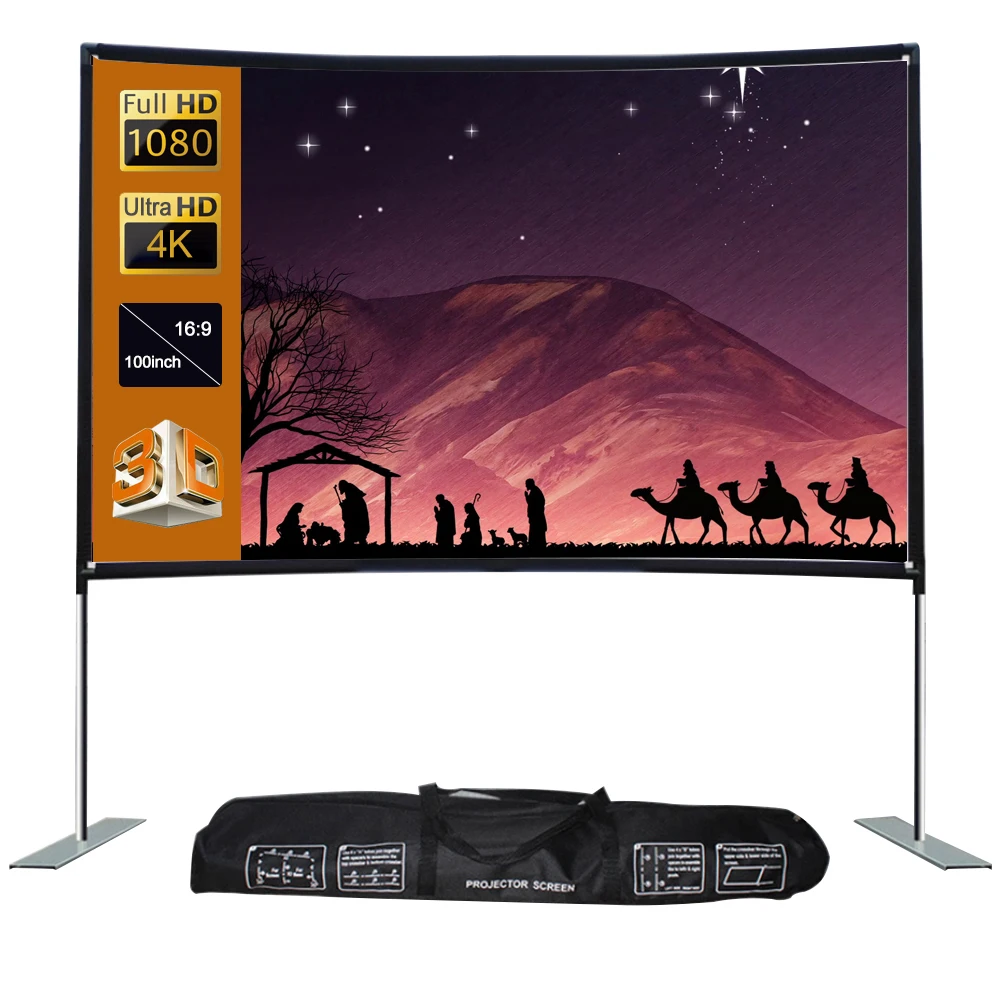 Экран для проектора 100/120 дюймов Utra HD 16:9 экран с стабильной базой 4K домашнего