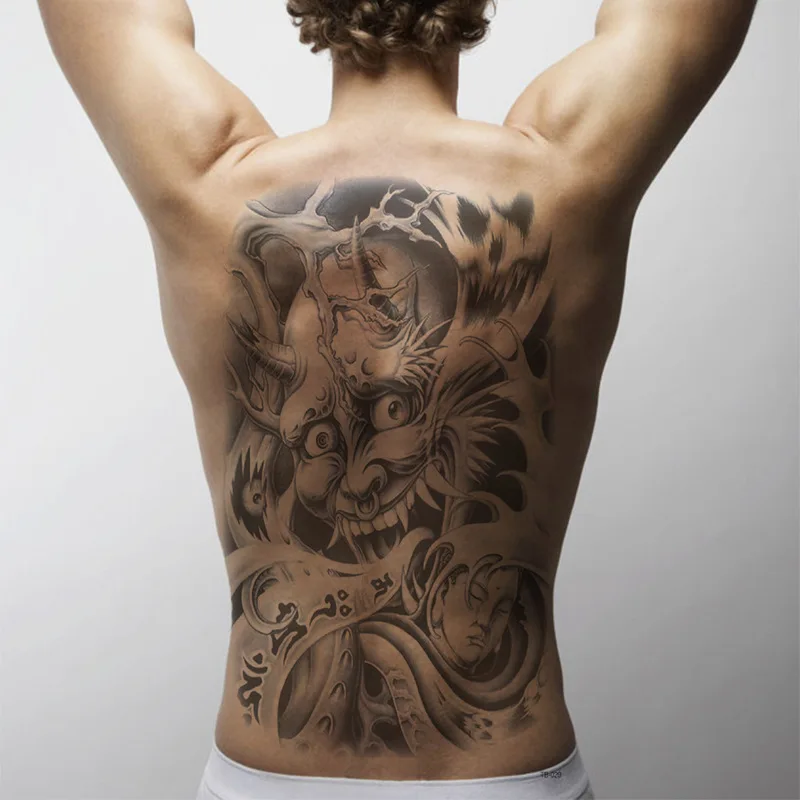 

32*48cm Big Full Back Tattoo Sticker 40 Pattern Tiger Dragon Cross God Buddha Demon Waterproof Large Full Body Temporary Tattoos