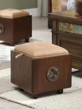 Табурет для хранения из цельного дерева табурет взрослых домашний ящик игрушек