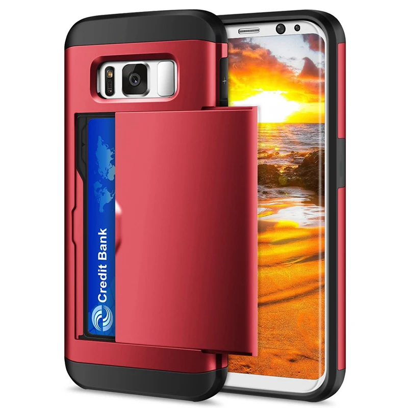 

Card Holder Shell Heavy Duty Anti Scratch Case For Samsung Galaxy S8+ Case For Samsung S 8 S8 Plus Cover Shockproof Hard Bumper