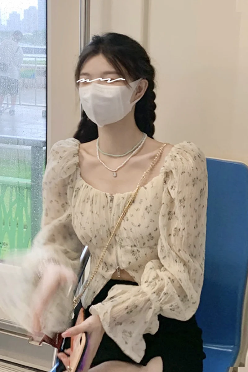 Рубашка из французского шифона короткий топ женская дизайнерская рубашка с