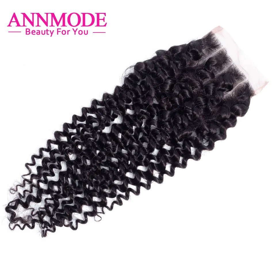 Annmode кудрявые вьющиеся малазийские 4х4 кружева закрытие 8-20 дюймов человеческие волосы не Реми швейцарское кружево Закрытие