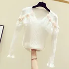 Женский трикотажный свитер с V-образным вырезом, V-образным вырезом и длинным рукавом