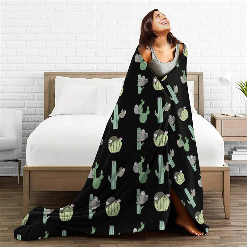 

Cactus Sloth Soft Plush Gift Flannel Microfiber Fleece Bedspread Sherpa 3D-Printed Blanket Couch Bedroom Decorative