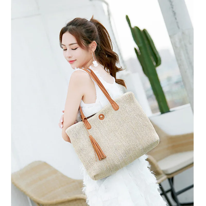 HANN INGRY Elegant Fashion Women Hand knitting bag Leisure Beach Grass Fringed Single Shoulder Daily Shopping Handbags H105D | Багаж и