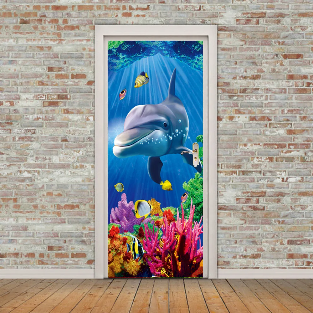 Большой дельфин в море дверная наклейка s настенная самоклеящиеся