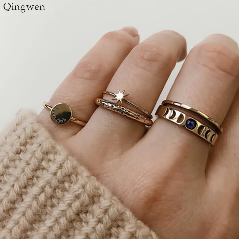Женское кольцо в стиле ретро Qingwen 4 вида распятие форме капли воды ажурное цветное
