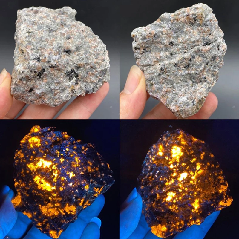 

Natural Flame Fire stone Syenite containing fluorescent sodalite mineral rough crystal Long-wave UV Collection specimens
