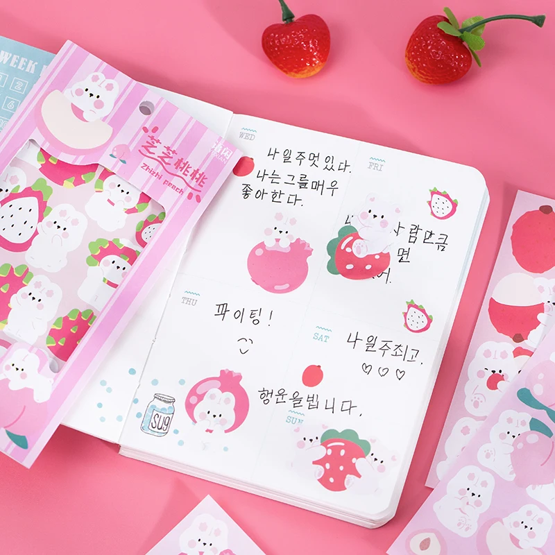 4 шт./компл. Kawaii фруктолюбимый Медведь декоративные блестящие наклейки для