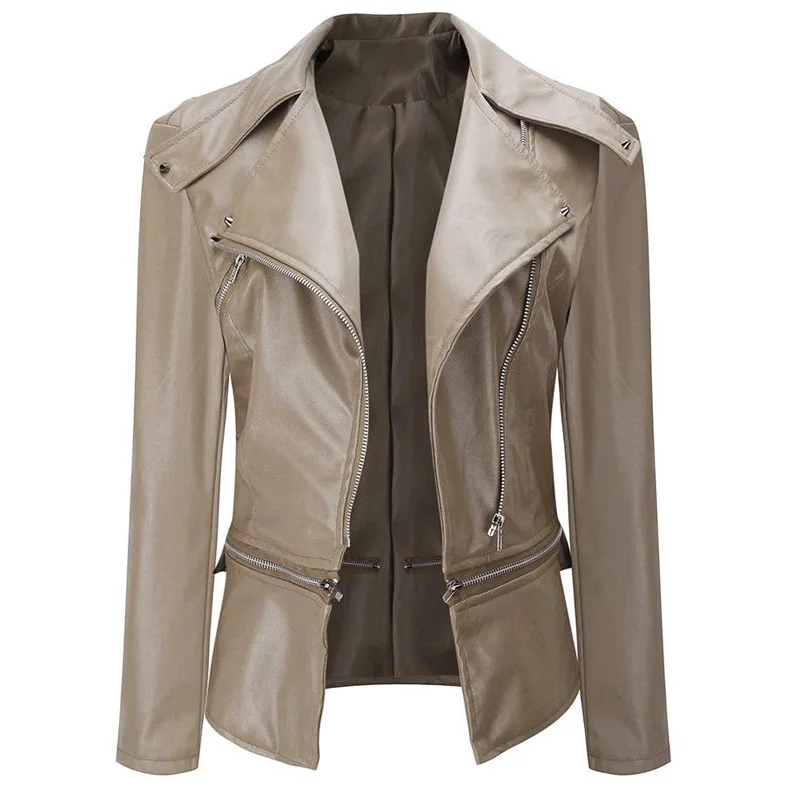 

2021 Autumn Women faux Leather Jacket Gothic Black moto Zippers Long sleeve Goth Female PU Faux Leather Jackets
