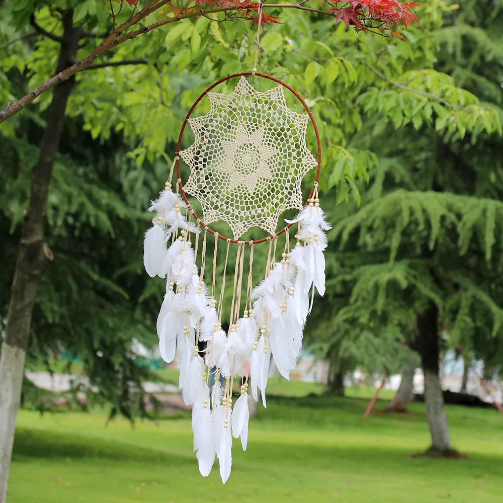 

1PCS Room decor Handmade Lace Room decor Feather Bead Hanging Decoration Ornament Gift