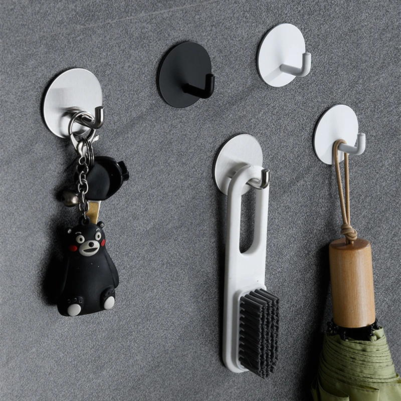 

1PC Storage Hanger 304 Stainless Steel Wall Hook Self-Adhesive Towel Hanger Punch-Free Kitchen Bathroom Hanging Hook Key Holder