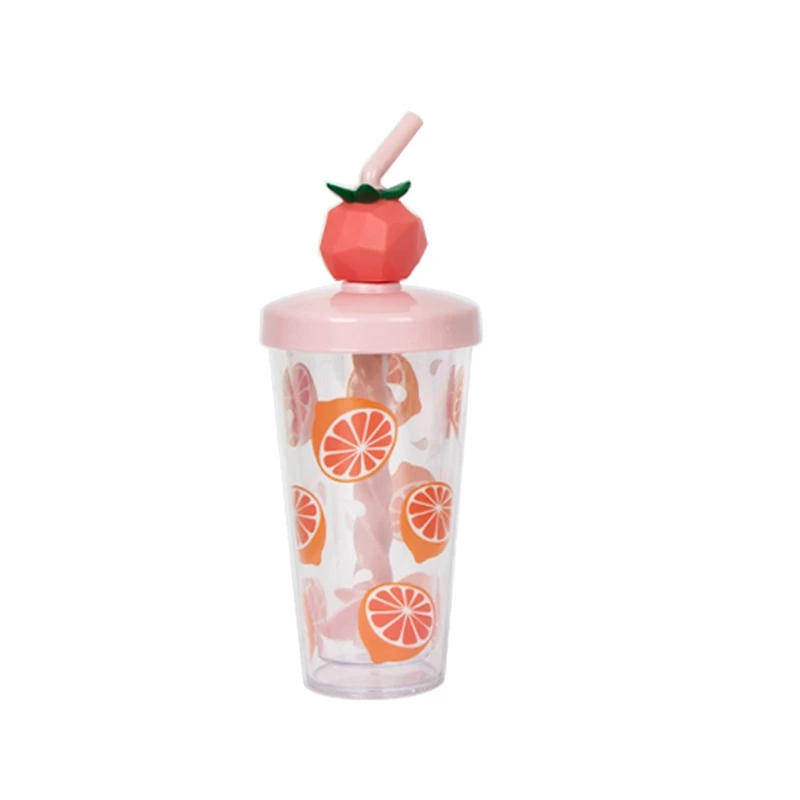 

Colorful Fruit Mixing Cup Double Layer Transparent Straw Cup Summer Cold Drink Popular Creative Handy Cup