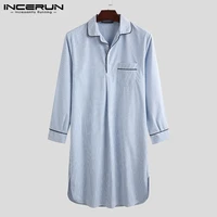 incerun fashion plaid mens sleep robes leisure dress nightgown comfortable lapel long sleeve sleepwear men bathrobes homewear
