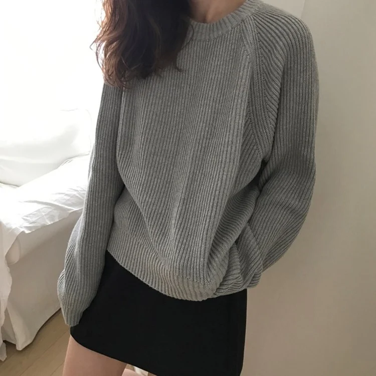 

Ailegogo Women's Sweaters Autumn Winter 2019 Pullover Knitted O-Neck Minimalist Casual Solid Long Sleeve Loose Tops SW7197