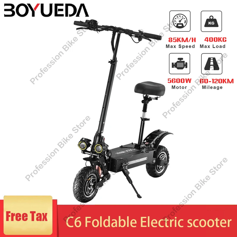 

Электрический скутер BOYUEDA C6, 5600 Вт, 11 дюймов, 60 в, 38 А · ч, 85 км/ч, складной, для бездорожья, для взрослых, литиевый Аккумуляторный скейтборд