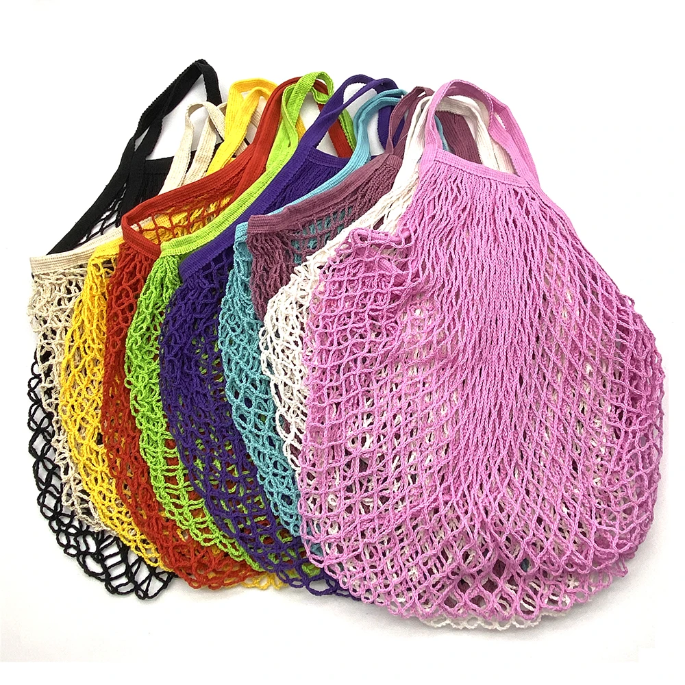 

1PCS Reusable Grocery Bags for Fruit Vegetable Bag Cotton Mesh String Organizer Handbag Short Handle Net Shopping Bags Tote