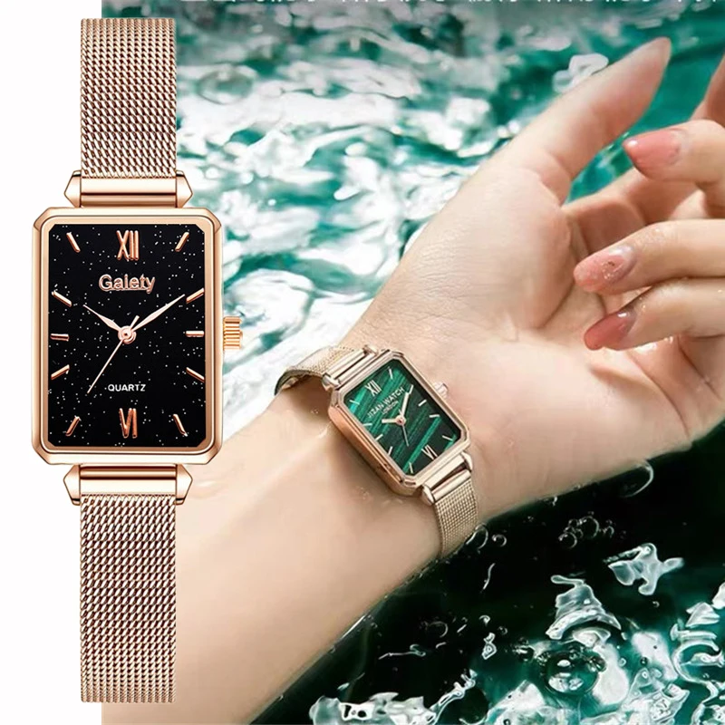 

Women Square Quartz Watch Luxury Green Dial Bracelet Watches Female Fashion Simple Stainless Steel Clock Ladies WristWatch Gift