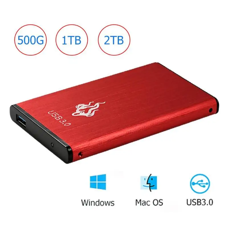 Красный 2,5 дюйма 2 ТБ/1 ТБ/500 Гб USB3.0 внешний жесткий диск SATA III устройство хранения памяти HDD для портативных ПК Внешние жесткие диски