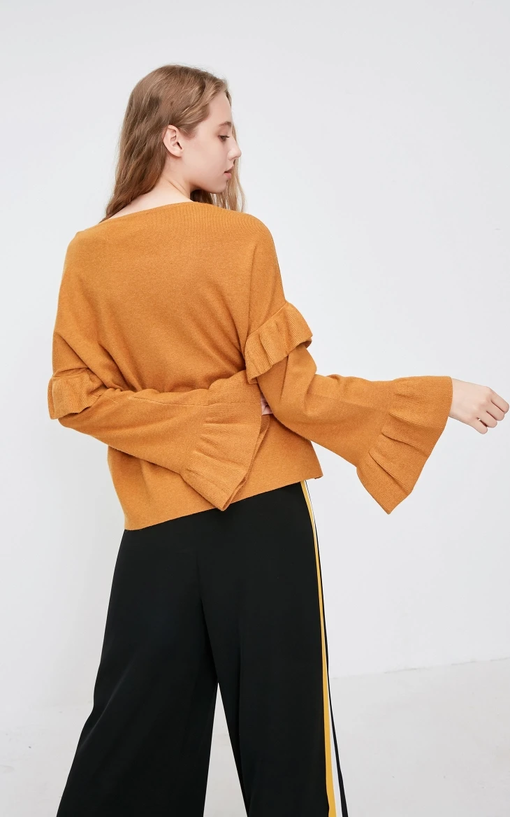 Vero Moda Новое поступление женские расклешенные рукава v-образным вырезом свободный крой гофрированные трикотажные | 318324523