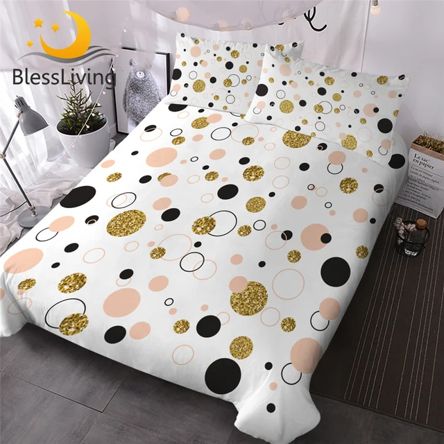 BlessLiving Stylish Duvet Cover Sets Golden Geometric Bedding Set Queen Size Glitter Dots Quilt Covers Modern Bedspread Dropship 1