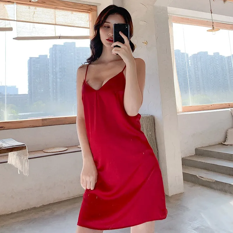

Backless Nightdress Satin Women Spaghetti Strap Sleepwear Suspender Skirt Intimate Lingerie Sexy Nightgown Home Clothes