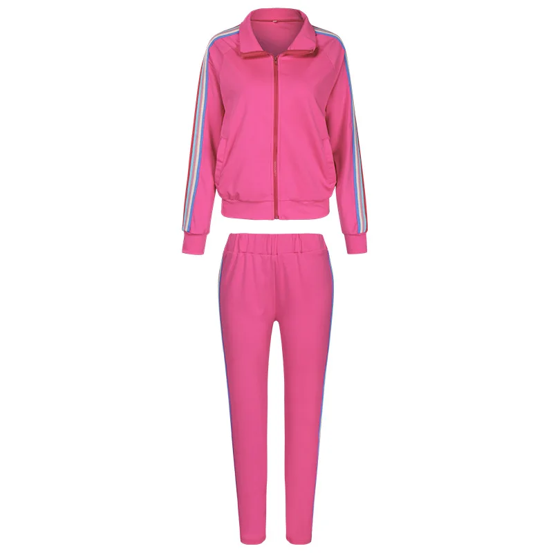 

Fashion Stripe Zipper Up Sporty Tops and Pants 2 Piece Set Women Tracksuits Trousers Set Female Autumn Casual Winter Clothes