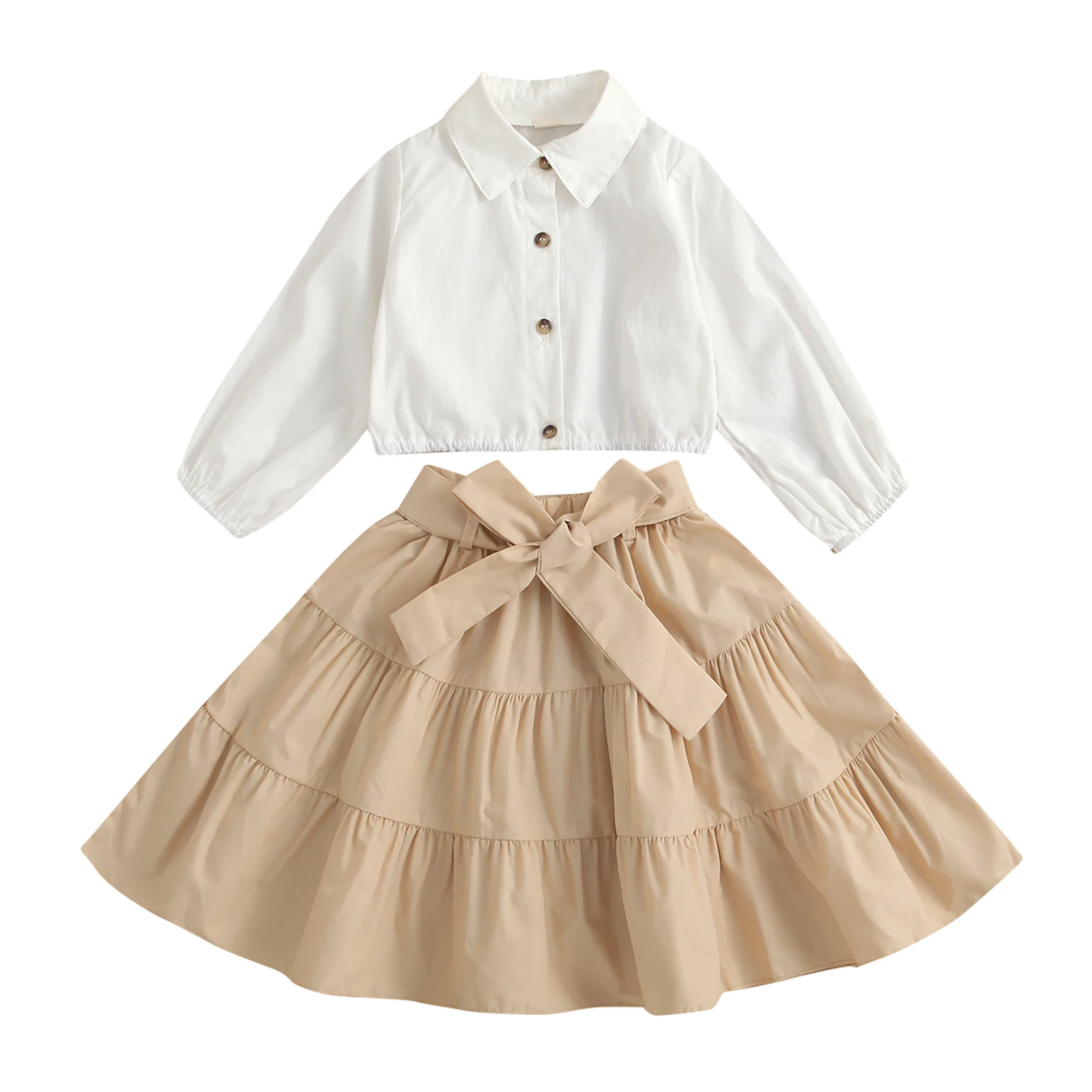 

Комплект одежды для маленьких девочек, блузка с длинным рукавом и юбка с оборками, Осенние костюмы