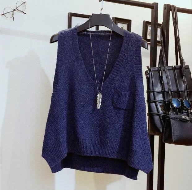 Women Spring Autumn Fashion Sweater Vest Female Casual Sleeveless Knit Pullovers V-Neck Knitted Waistcoat for Office Lady |