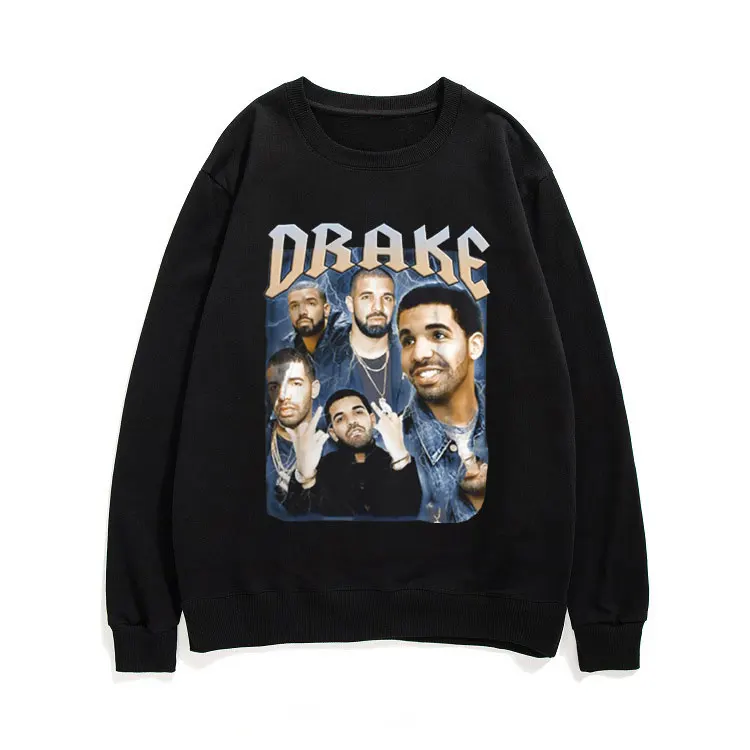 

Drake Rapper 90s Vintage Black Pullover Mens Hip Hop Trend Sweatshirt Casual Harajuku Sweatshirts Man Woman Fashion Pullovers