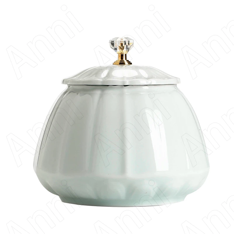

Creativity Relief Ceramic Tea Box Chinese Vintage Simple Solid Color Celadon Sealed Tea Storage Organizer Canister Home Decor