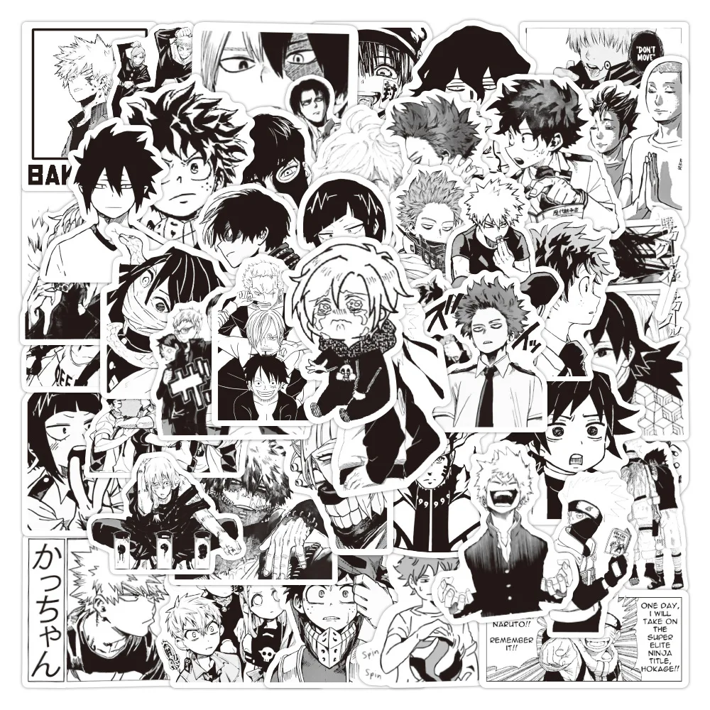 

10/30/50PCS Cartoon Black and White Mixed Anime Graffiti/my Hero Academy/sticker Luggage Guitar Toy Sticker Wholesale