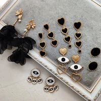 flatfoosie 2020 fashion black heart earrings for women bohemian lace flower dangle drop earrings charm female jewelry