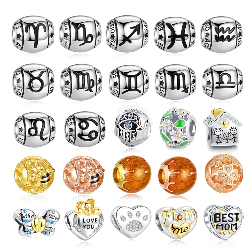 Серебряные бусины подвески Kaletine счастливая буква пчела звезда для изготовления