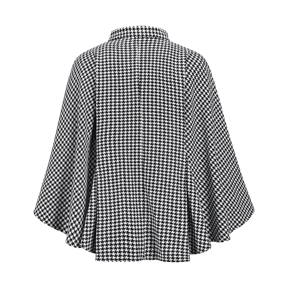 

Women's Houndstooth Cape Coats, Chic Turtleneck Tie Up Asymmetric Shawl Poncho Pullovers Outfits 2020 New Autumn Winter Coats