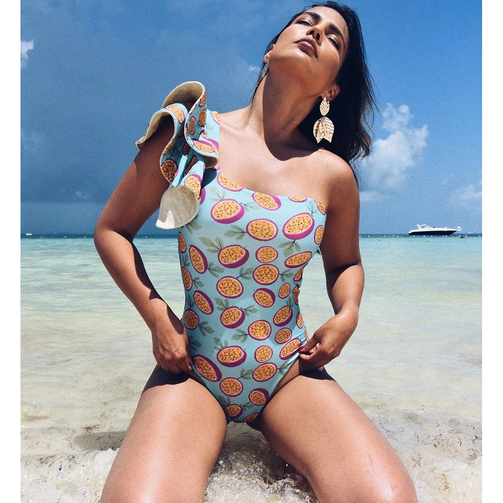 2021 пикантные однотонные желтые Одна деталь купальники для женщин на одно плечо