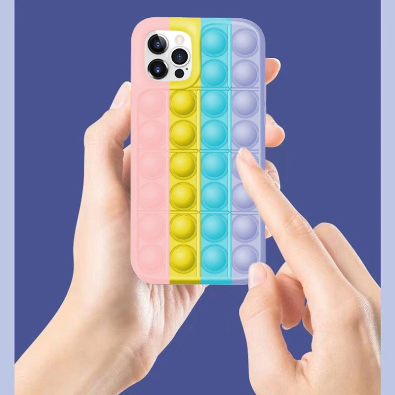 

Toy Phone Case for iPhone 12 Pro Max 11 Pro Max Colorful Pop It Funny Soft Silicone Popit iPhone Protector with Airtag Cover