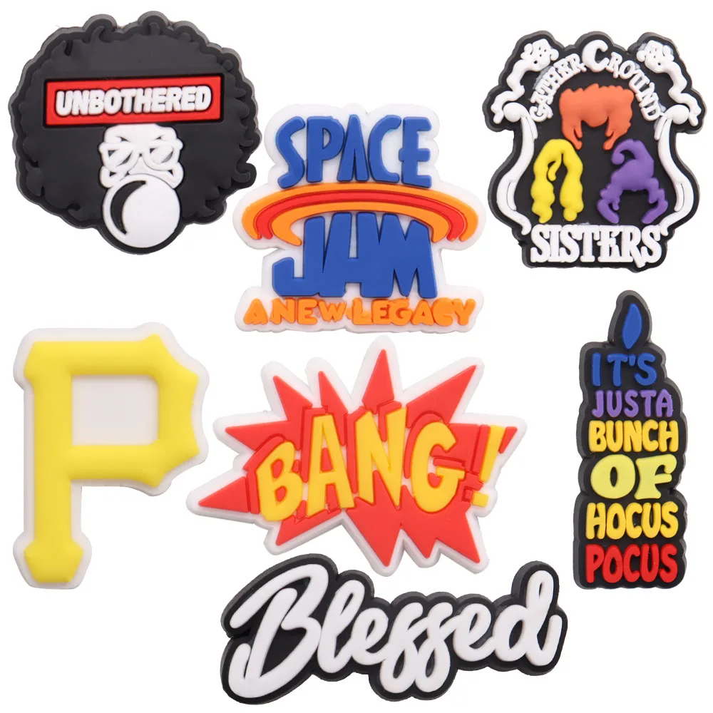 

7PCS PVC Cartoon Word Fridge Magnets Blessed Unbothered Sisters Bang It's Justa Bunch Hocus Pocus Refrigerator Magnetic Sticker