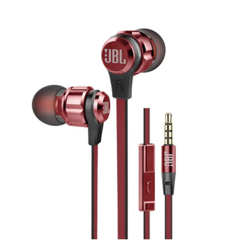JBL T180A наушники-вкладыши с пультом дистанционного управления и микрофоном, спортивные музыкальные наушники с чистым басом для смартфонов leagoo s9 iPhone - Цвет: Красный