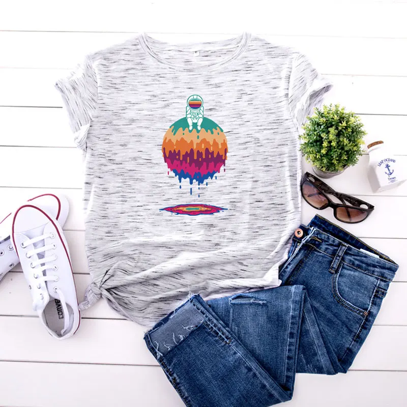 

Women Creative Print T-shirt Summer 100% Cotton O Neck Tops Fashion Streetwear Cartoon Oversize Tee Shirt